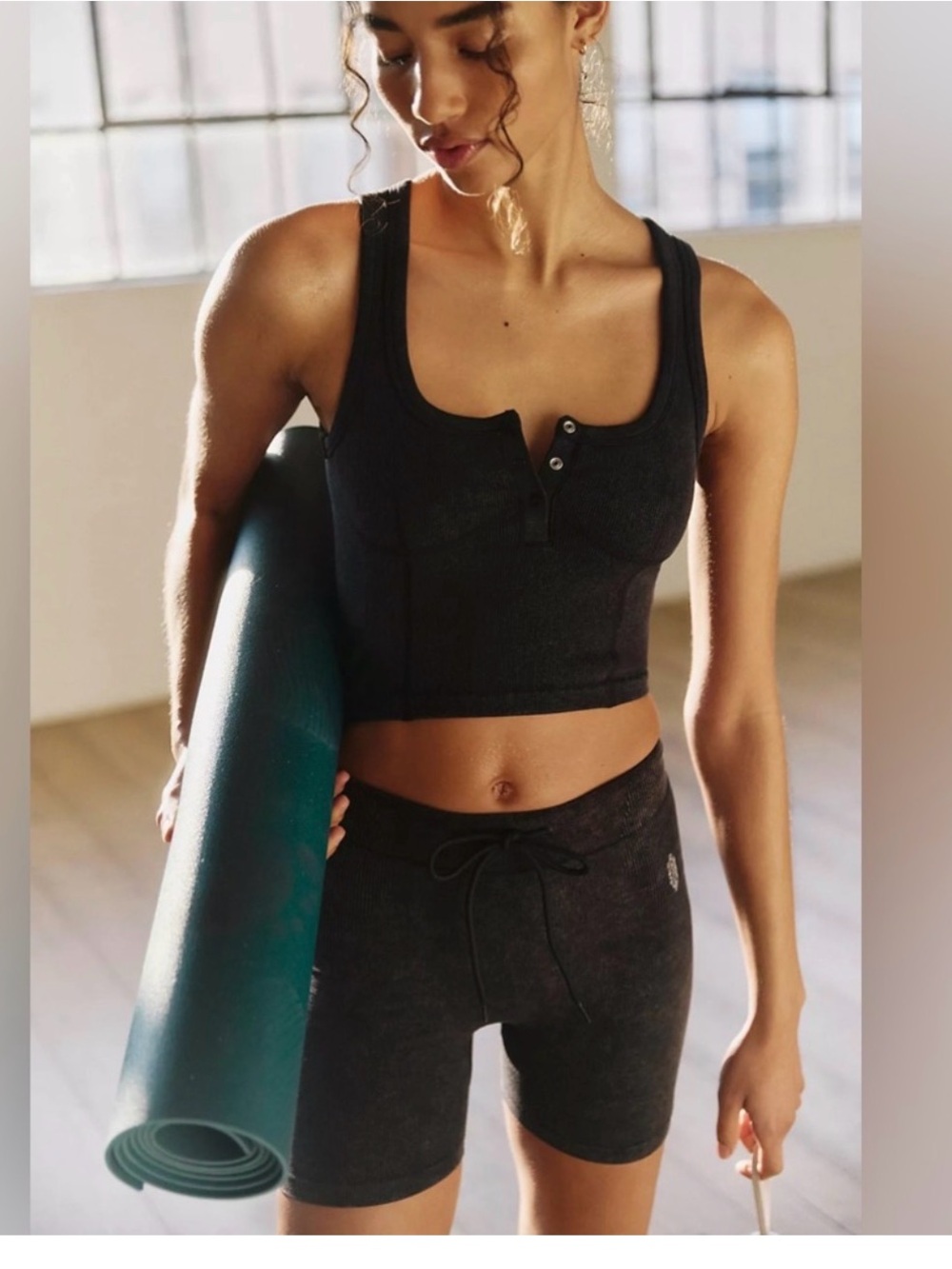 Free People Go To Henley Cami Washed Black XS/S